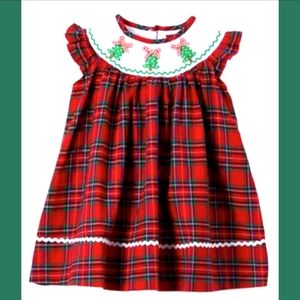 Christmas Tree Plaid Smocked Dress